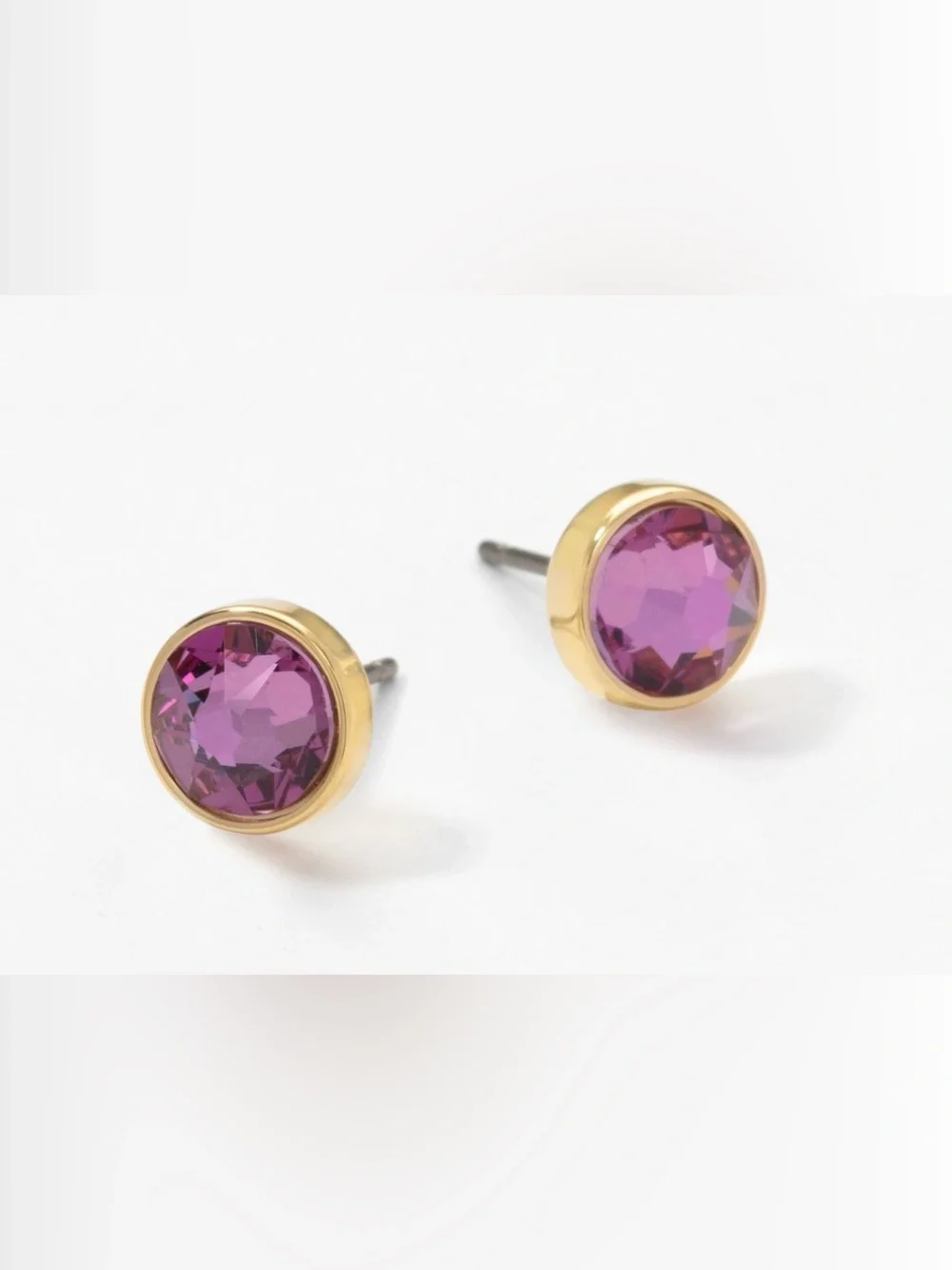 Gold-Tone Stud Earrings with Purple Crystal